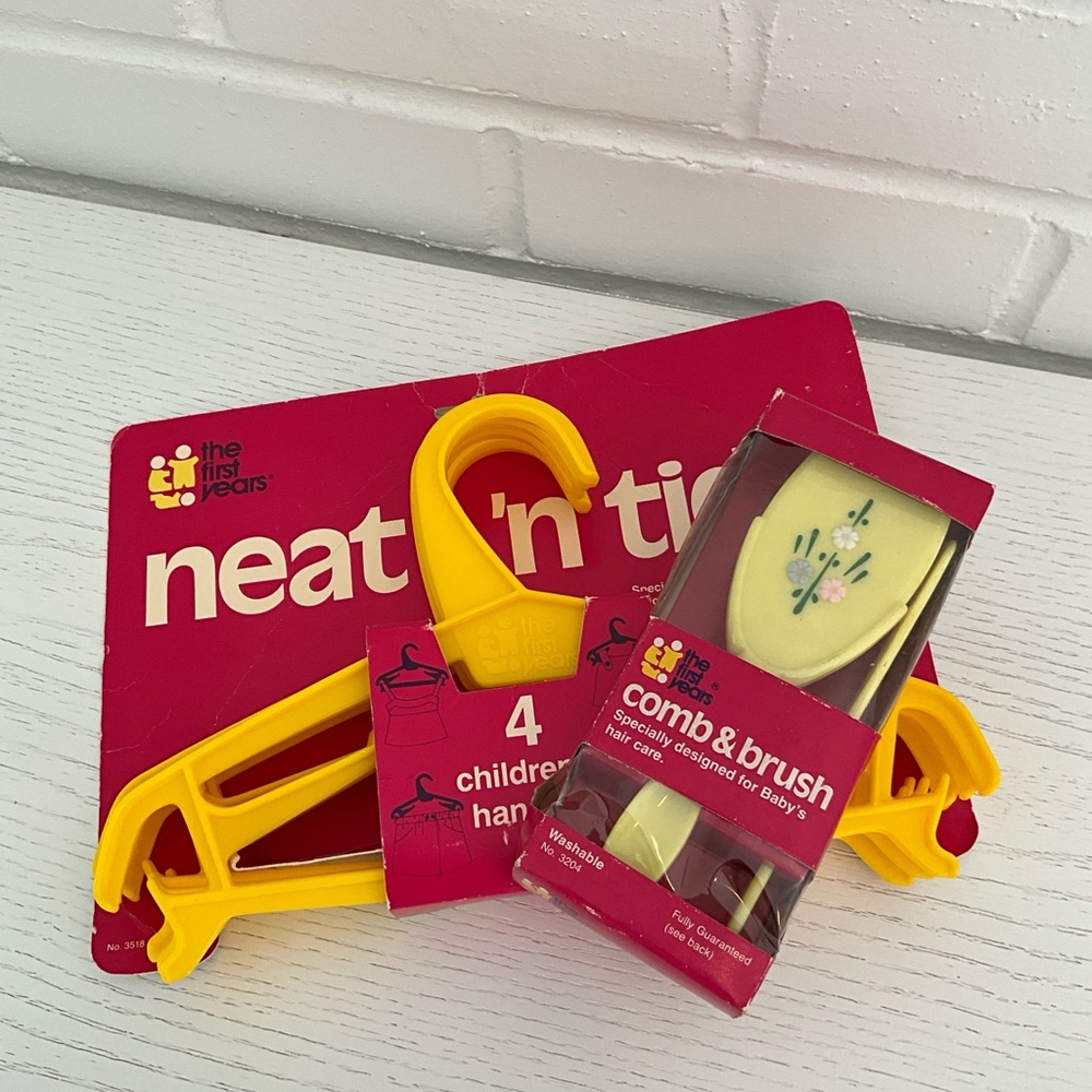 Classic Vintage “the first years”Yellow Comb/Brush Set And Hangers